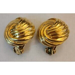 Vintage Signed Anne Klein Gold Tone Textured Swirl Clip On Earrings - 7/8 in